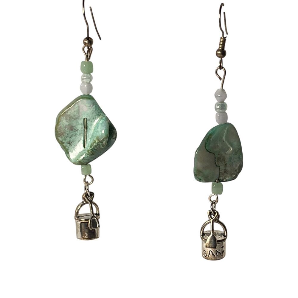 Womens Handmade Nautical Dangle Earrings Shell Glass Metal
